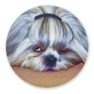 Bouton De Porte En Céramique Chien somnolent de Shih Tzu