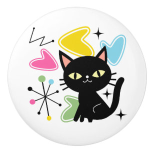 Bouton De Porte En Céramique Chiffre noir du milieu du siècle