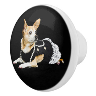 Bouton De Porte En Céramique Chihuahua Brown et élégant Noir