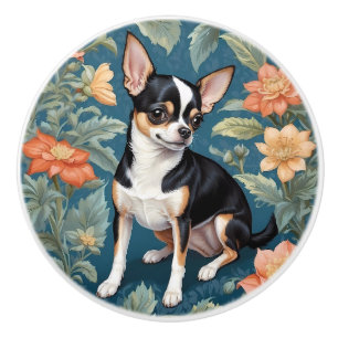 Bouton De Porte En Céramique Chihuahua mignon floral inspiré de William Morris