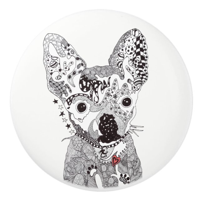 Bouton De Porte En Céramique Chihuahua Porte Knob - Céramique (Devant)
