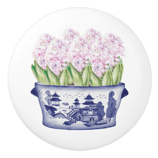 Bouton De Porte En Céramique Chinoiserie Hyacinths roses