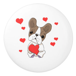 Bouton De Porte En Céramique Chiot avec coeur en paw