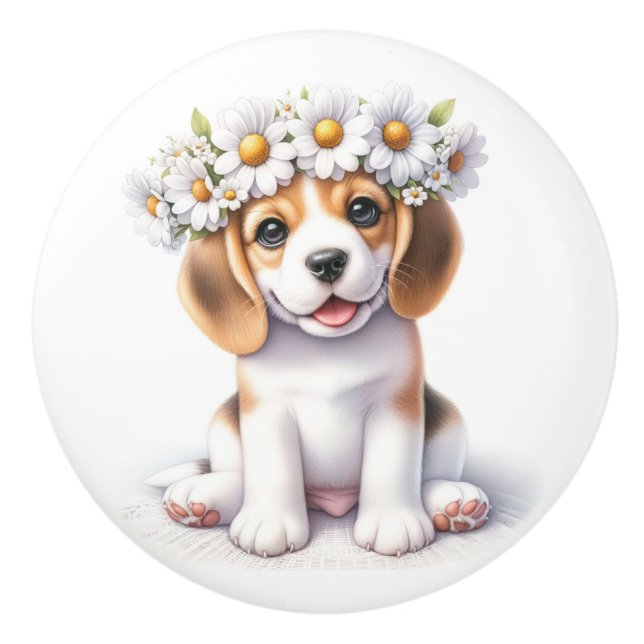 Bouton De Porte En Céramique Chiots précieux (Devant)