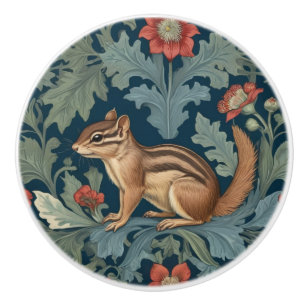 Bouton De Porte En Céramique Chipmunk William Morris style gauche face feuillu
