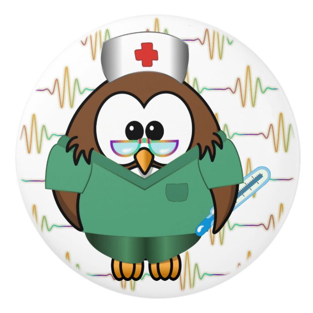 Bouton De Porte En Céramique chouette infirmière (Devant)
