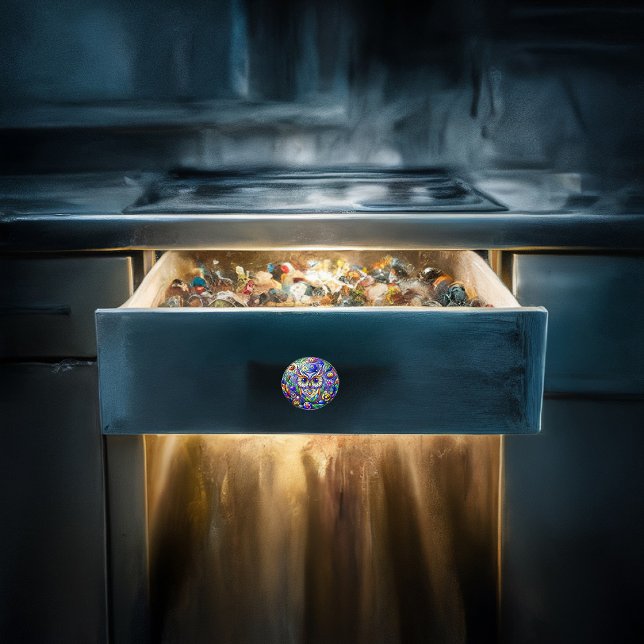 Bouton De Porte En Céramique Chouette Whimsical Avec Yeux Sapphire (Créateur téléchargé)