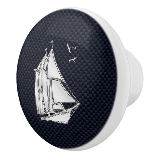 Bouton De Porte En Céramique Chrome Sailboat sur la marine Fibre de carbone Imp (Droite)