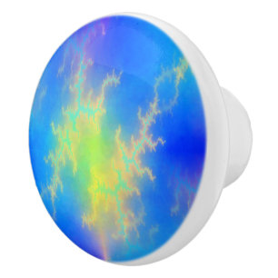 Bouton De Porte En Céramique Ciel bleu et boulons de foudre jaune doré