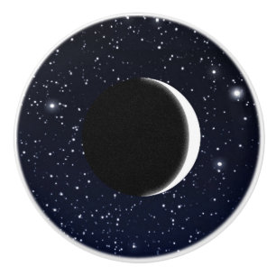 Bouton De Porte En Céramique Ciel étoilé et croissant de lune, bleu profond