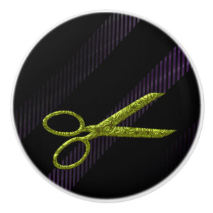 Bouton De Porte En Céramique Ciseaux Verts Salon Chic Moderne Violet & Noir