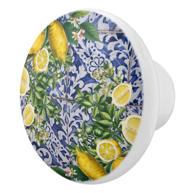 Bouton De Porte En Céramique Citrons méditerranéens Carreaux portugais d'été (Droite)