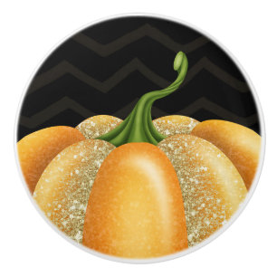 Bouton De Porte En Céramique Citrouille Orange Étincelante Halloween Automne