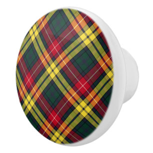 Bouton De Porte En Céramique Clan Buchanan jaune et vert écossais Plaid