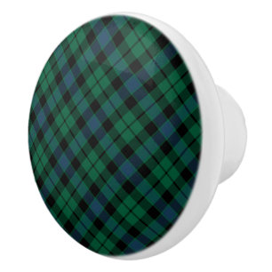 Bouton De Porte En Céramique Clan écossais vert et bleu en plaid MacKay Tartan