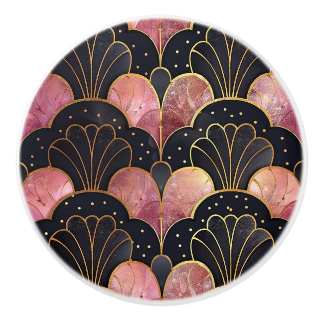 Bouton De Porte En Céramique Classic Art Deco Fan Pattern (Devant)