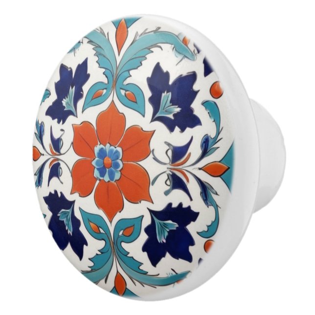Bouton De Porte En Céramique Classique Turque Iznik Floral Rouge Bleu (Droite)
