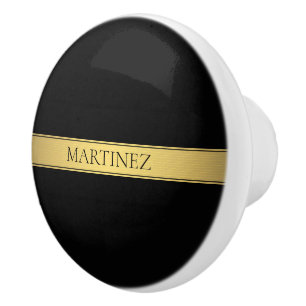 Bouton De Porte En Céramique Classy Faux Gold Stripe & Black Arrière - plan ou 