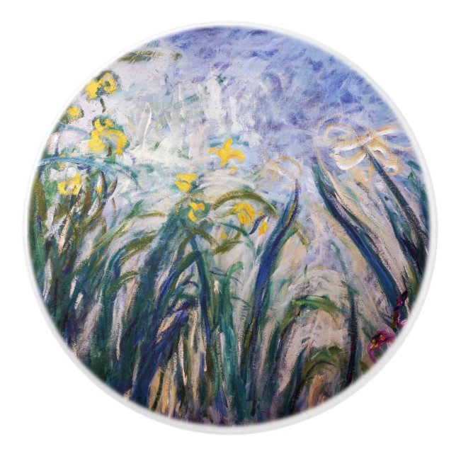 Bouton De Porte En Céramique Claude Monet - Iris jaunes et violets (Devant)