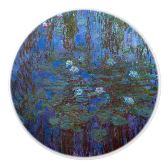 Bouton De Porte En Céramique Claude Monet - Lys d'Eau Bleue (Devant)