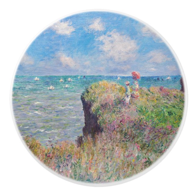 Bouton De Porte En Céramique Claude Monet - Promenade Cliff à Pourville (Devant)