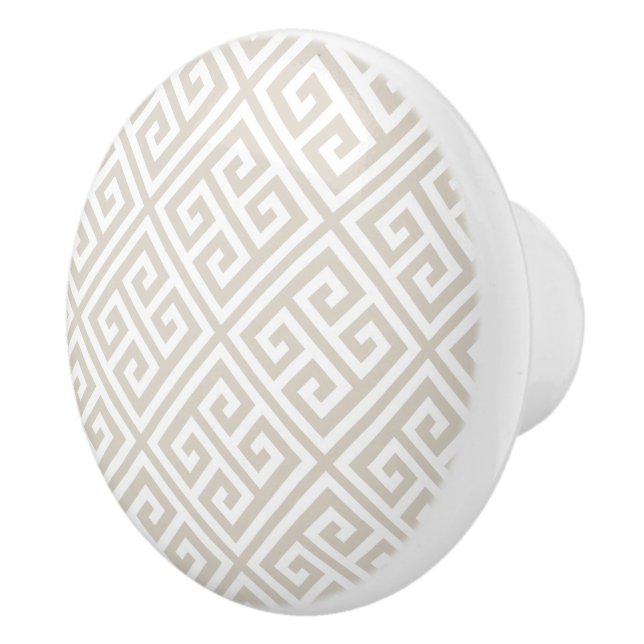 Bouton De Porte En Céramique Clé grecque beige lin (Droite)