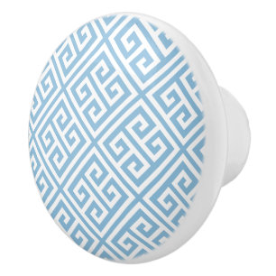 Bouton De Porte En Céramique Clé grecque bleu ciel