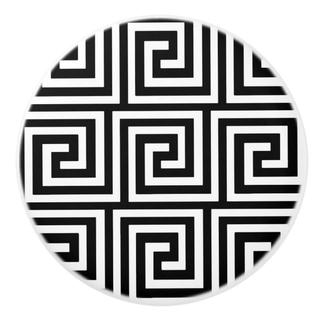 Bouton De Porte En Céramique Clé grecque, noire et blanche (Devant)