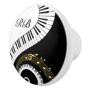 Bouton De Porte En Céramique Clés de piano de monogramme et notes musicales