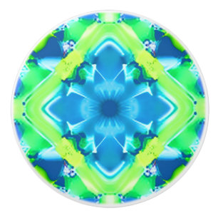 Bouton De Porte En Céramique Cobalt Blue et Lime Green Tie Dye Motif