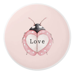 Bouton De Porte En Céramique Coccinelle douce cœur rose Amour
