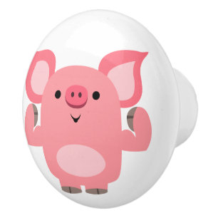 Bouton De Porte En Céramique Cochon de dessin mignon musclé