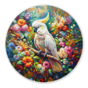 Bouton De Porte En Céramique Cockatoo aux fleurs colorées