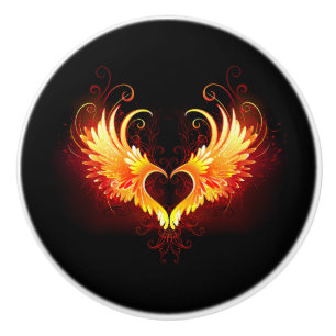Bouton De Porte En Céramique Coeur de feu ange avec ailes