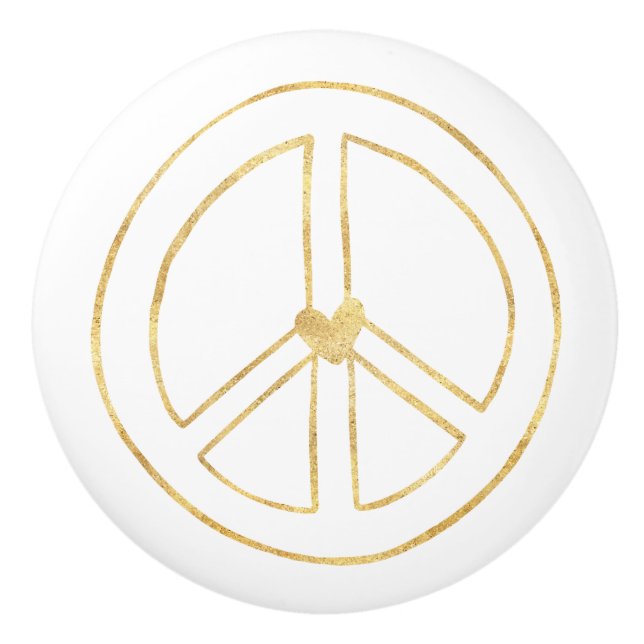 Bouton De Porte En Céramique Coeur de signe de paix d'or (Devant)