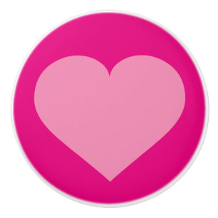 Bouton De Porte En Céramique Coeur rose sur rose