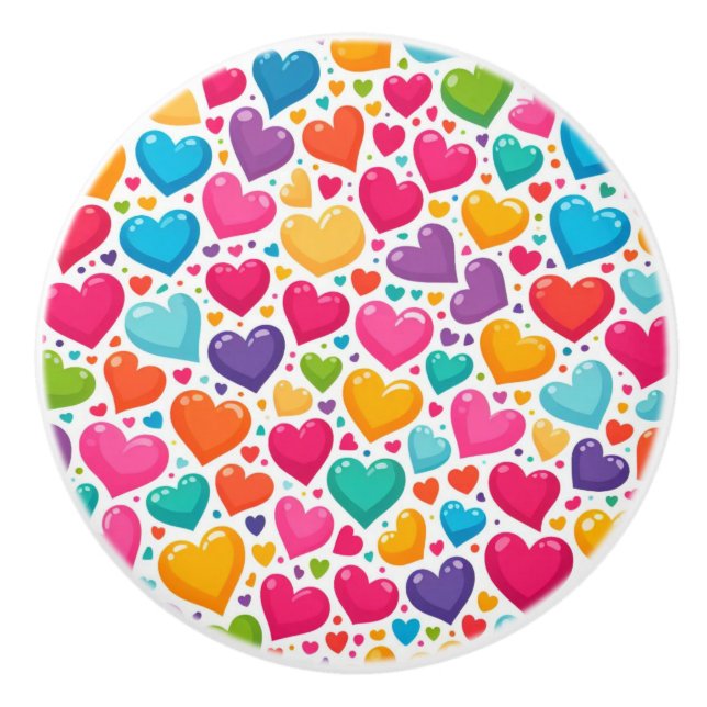 Bouton De Porte En Céramique Coeurs arc-en-ciel colorés Valentines (Devant)