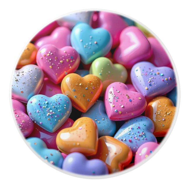 Bouton De Porte En Céramique Cœurs de bonbons colorés d'amour (Devant)