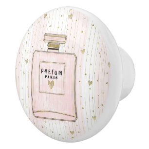 Bouton De Porte En Céramique Coeurs rose et or Paris Parfum Chic Mode