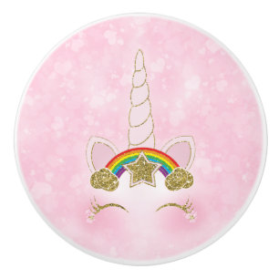 Bouton De Porte En Céramique Coeurs roses Or arc-en-ciel étoile Unicorn Horn vi