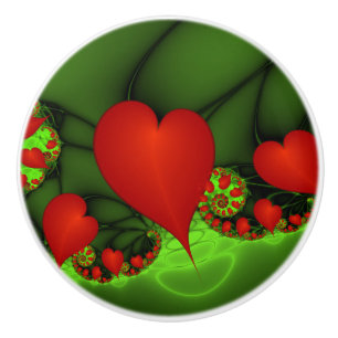 Bouton De Porte En Céramique Coeurs rouges Lime vert Moderne Art Abstrait fract