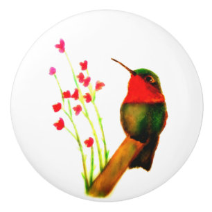 Bouton De Porte En Céramique Colibri à gorge rubis