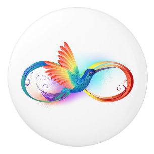 Bouton De Porte En Céramique Colibri arc-en-ciel avec symbole Infinity