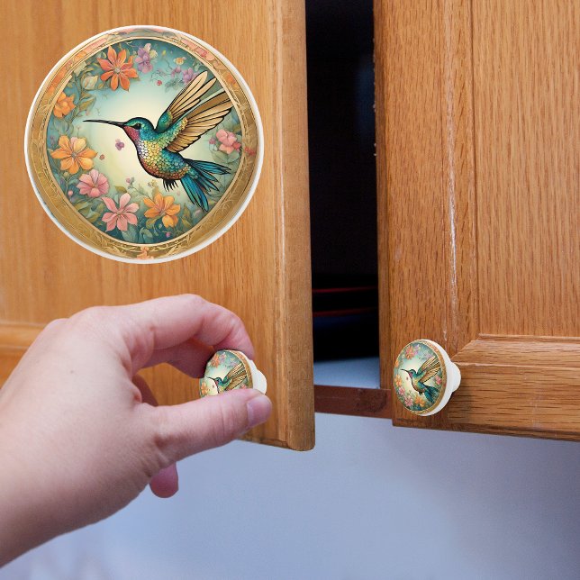 Bouton De Porte En Céramique Colibri encadré et en vol (Créateur téléchargé)