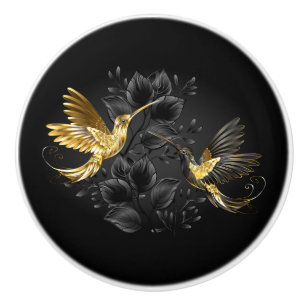 Bouton De Porte En Céramique Colibri noir et or