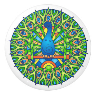 Bouton De Porte En Céramique Coloré Peacock Mandala Ceramic Pull