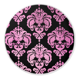 Bouton De Porte En Céramique Commode Élégante en Damas Rose et Noir pour Chambr
