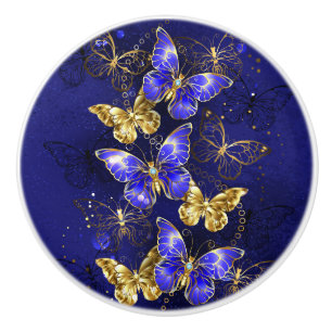 Bouton De Porte En Céramique Composition avec les papillons Sapphire