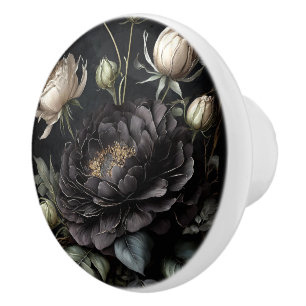 Bouton De Porte En Céramique Composition de rose gothique Fleur noire
