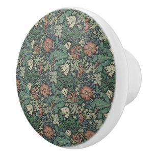 Bouton De Porte En Céramique Compton vert rose de William Morris Vintage